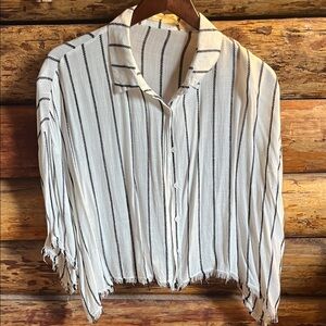 Mustard Seed Black and White Striped Button-Down Shirt